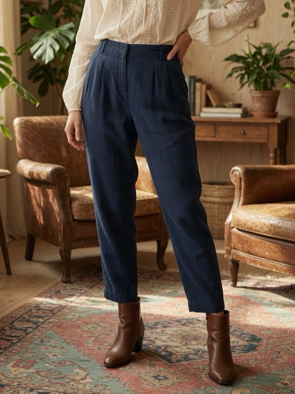 Anthropologie Cartonnier Navy Tencel Pants size Medium